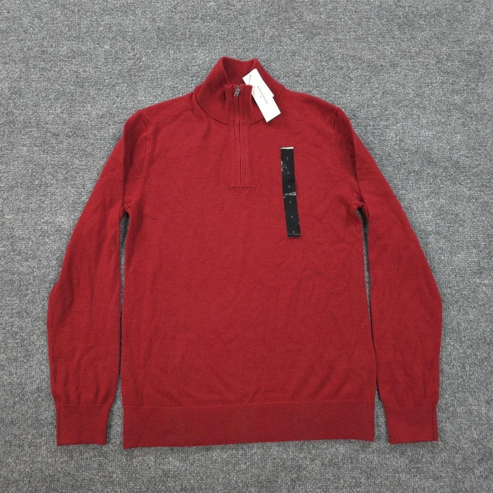 Banana Republic Sweater Mens Small Red Merino Wool‎ 1/4 Zip Mock Neck Pullover